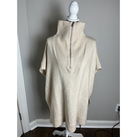 H&M Poncho/Cape/Pullover Cream Sweater Wool Blend Sz XS Ouiet luxury - Picture 2 of 9